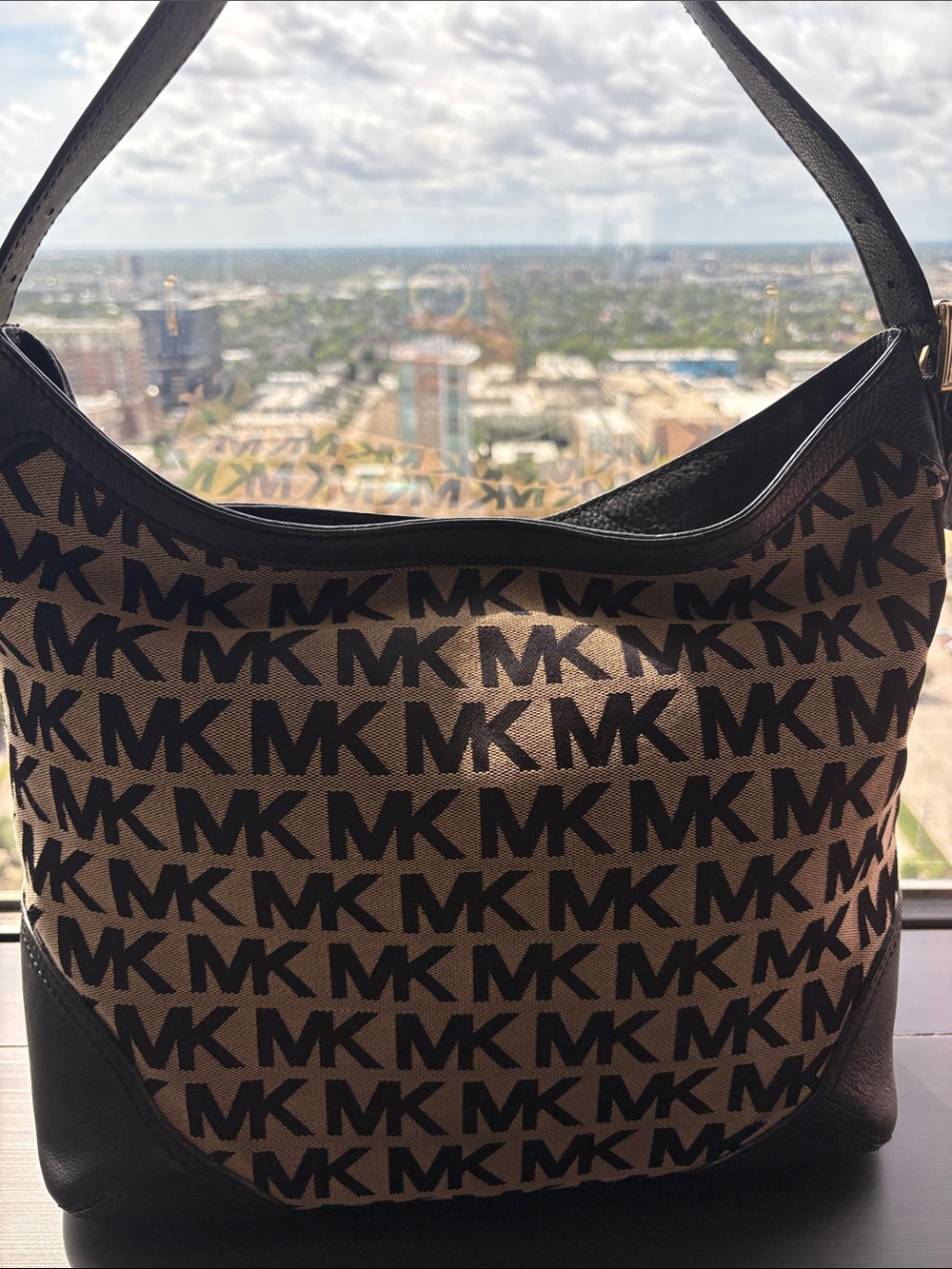 Michael Kors Brown and Black MK Logo Shoulder Bag